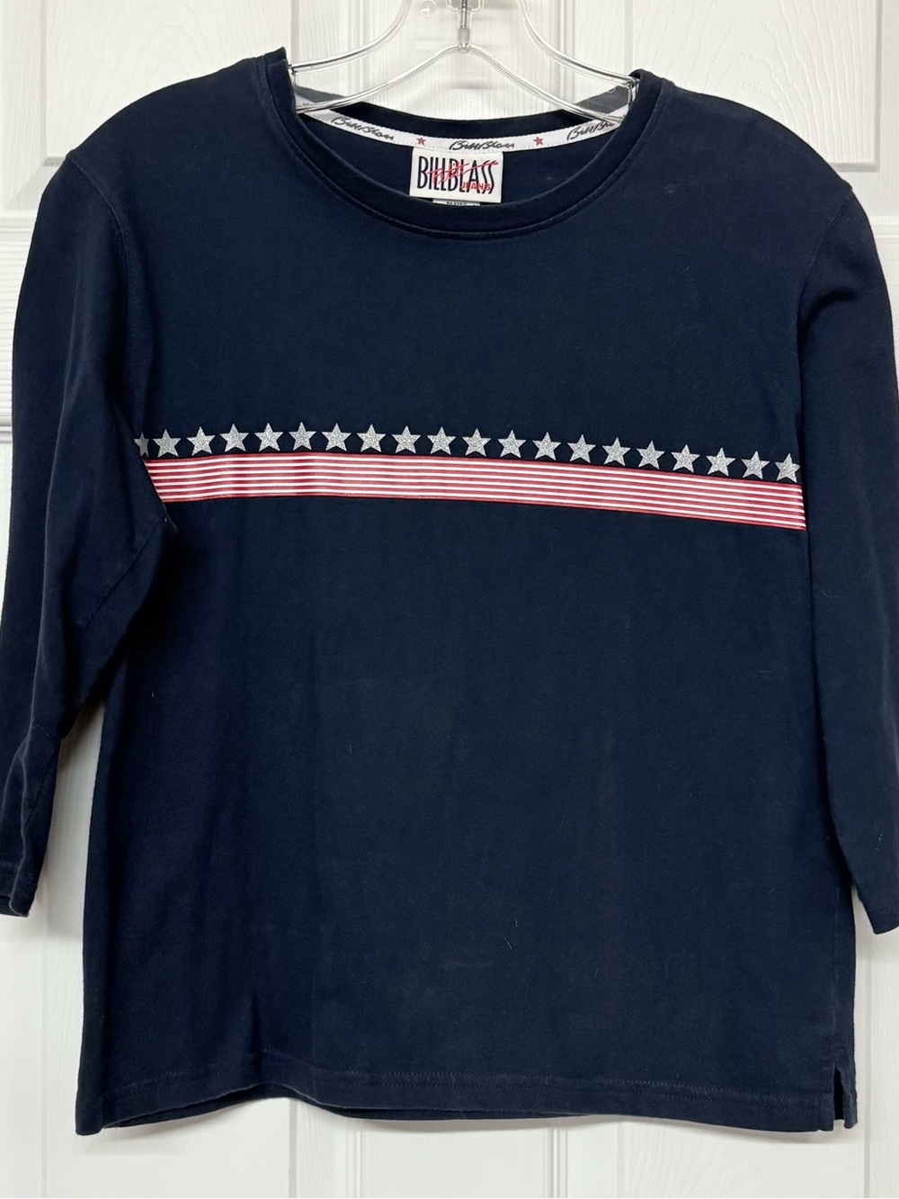 Bill Blass Vintage Fourth 4th of July Stars & Stripes Navy Blue Cotton Top Sz SP